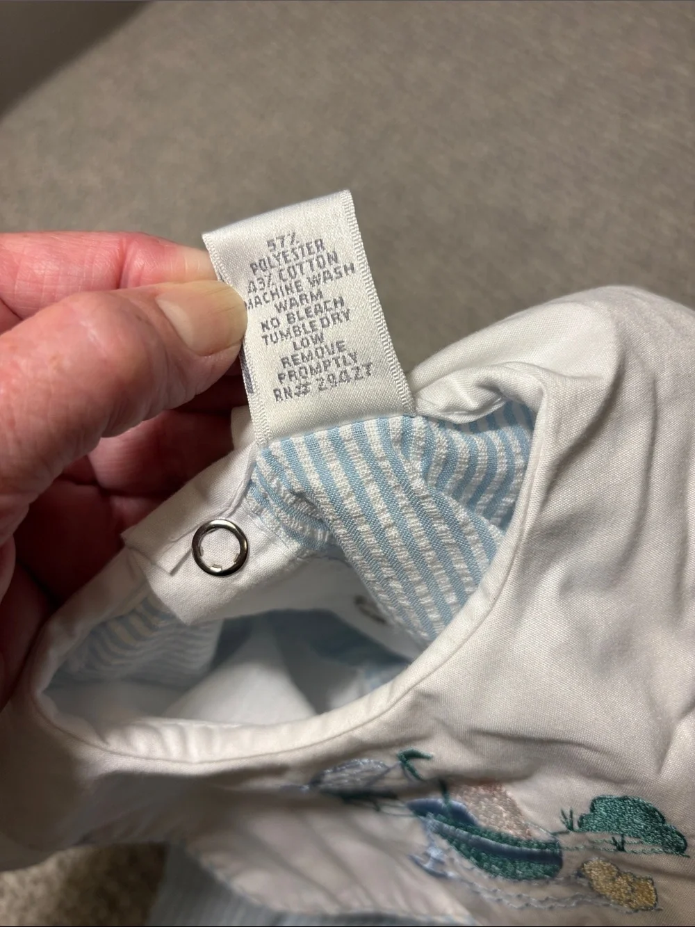 Vintage Seersucker Baby Bubble Romper with Sailboat Embroidery USA